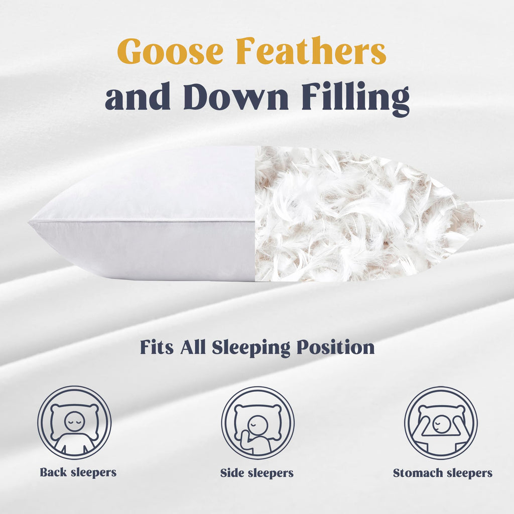 White Goose Feathers and Down Cotton Pillows Set of 2 King Size I248402