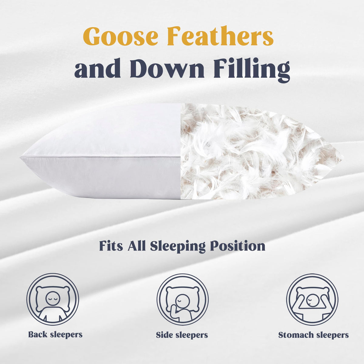 White Goose Feathers and Down Cotton Pillows Set of 2 King Size I248402
