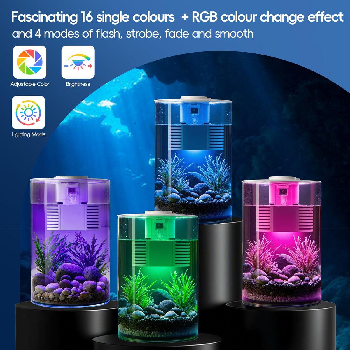 3 Gallon Self Cleaning Fish Tank Aquarium Starter Kit with Filter and Light F535