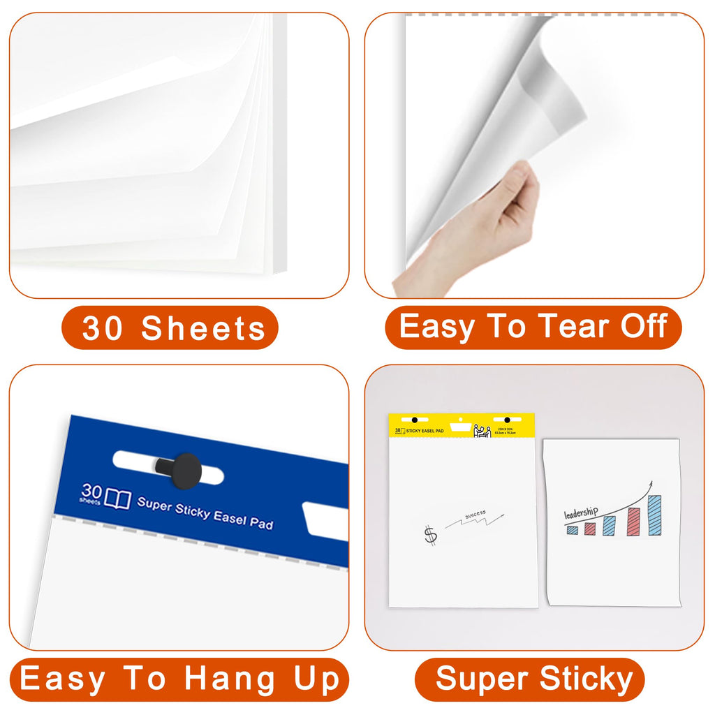 Self Stick Flip Chart Paper 25 in x 30 in 30 Sheets 4 Pad Pack White Q749