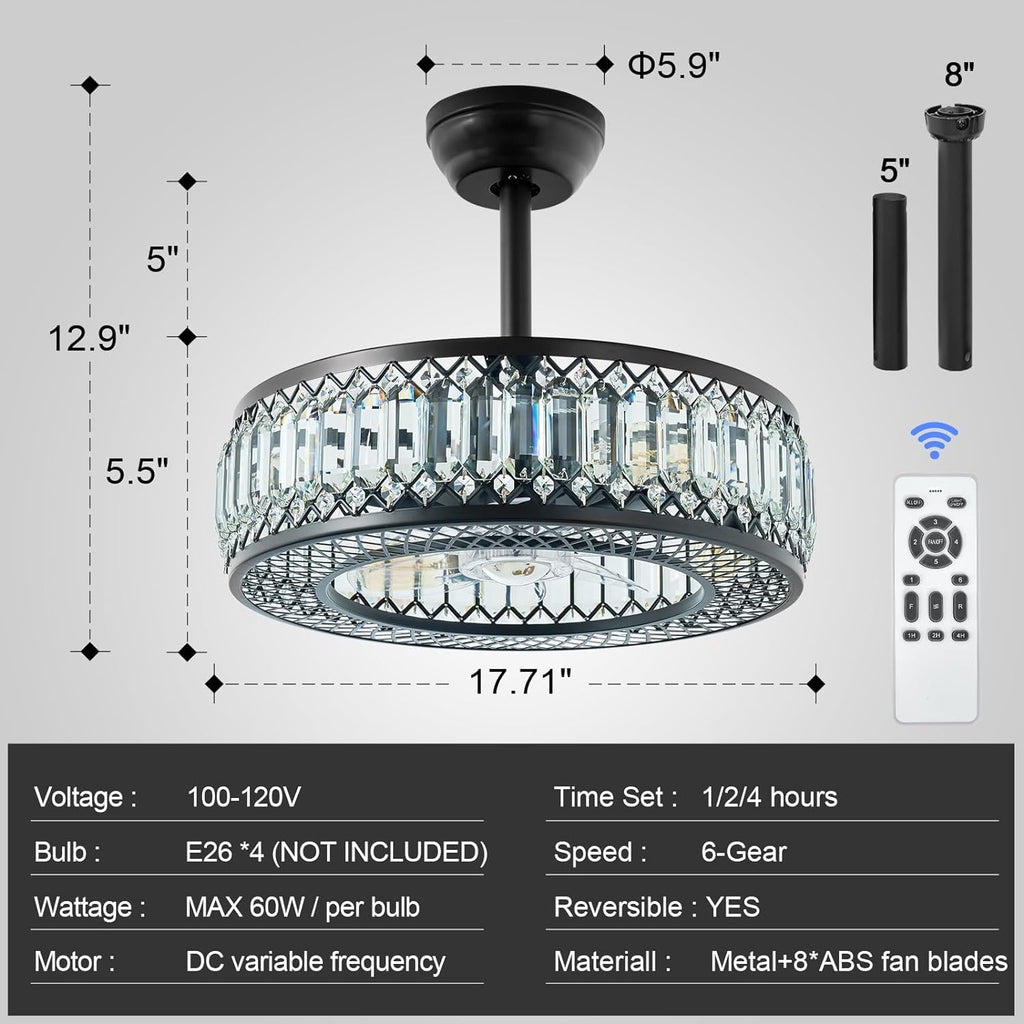 20" Black Crystal Ceiling Fan with Lights R638539