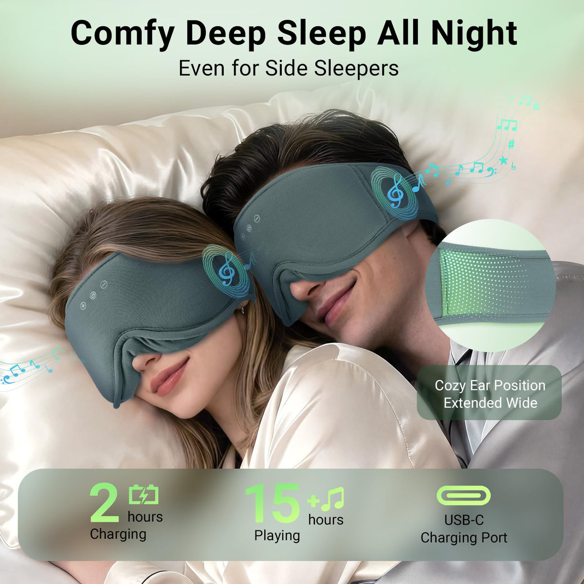 Bamboo Cotton Sleep Mask with Bluetooth Headphones T43419