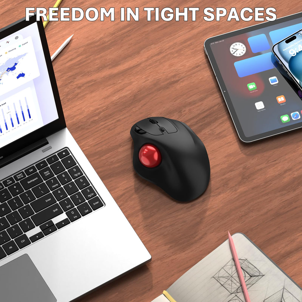 Wireless Trackball Mouse, Ergonomic with 30° Tilt, 5 DPI, Red A848639