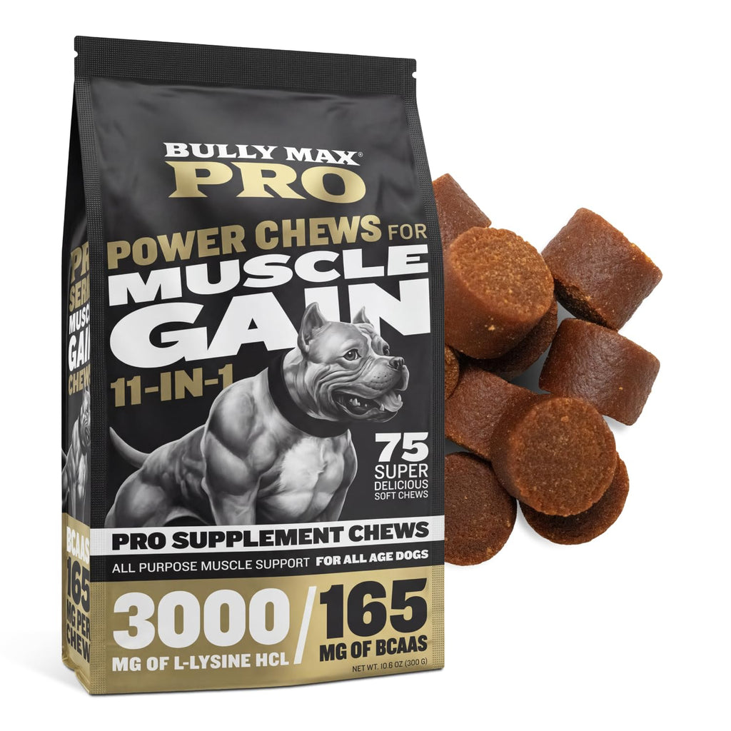 11-in-1 Dog Muscle Builder Power Chews - High Protein Supplement with Amino Acids - 75 Soft Chews H3774