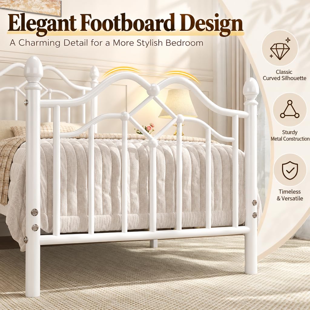 Twin Size Bed Frame with Victorian Headboard & Footboard I77655