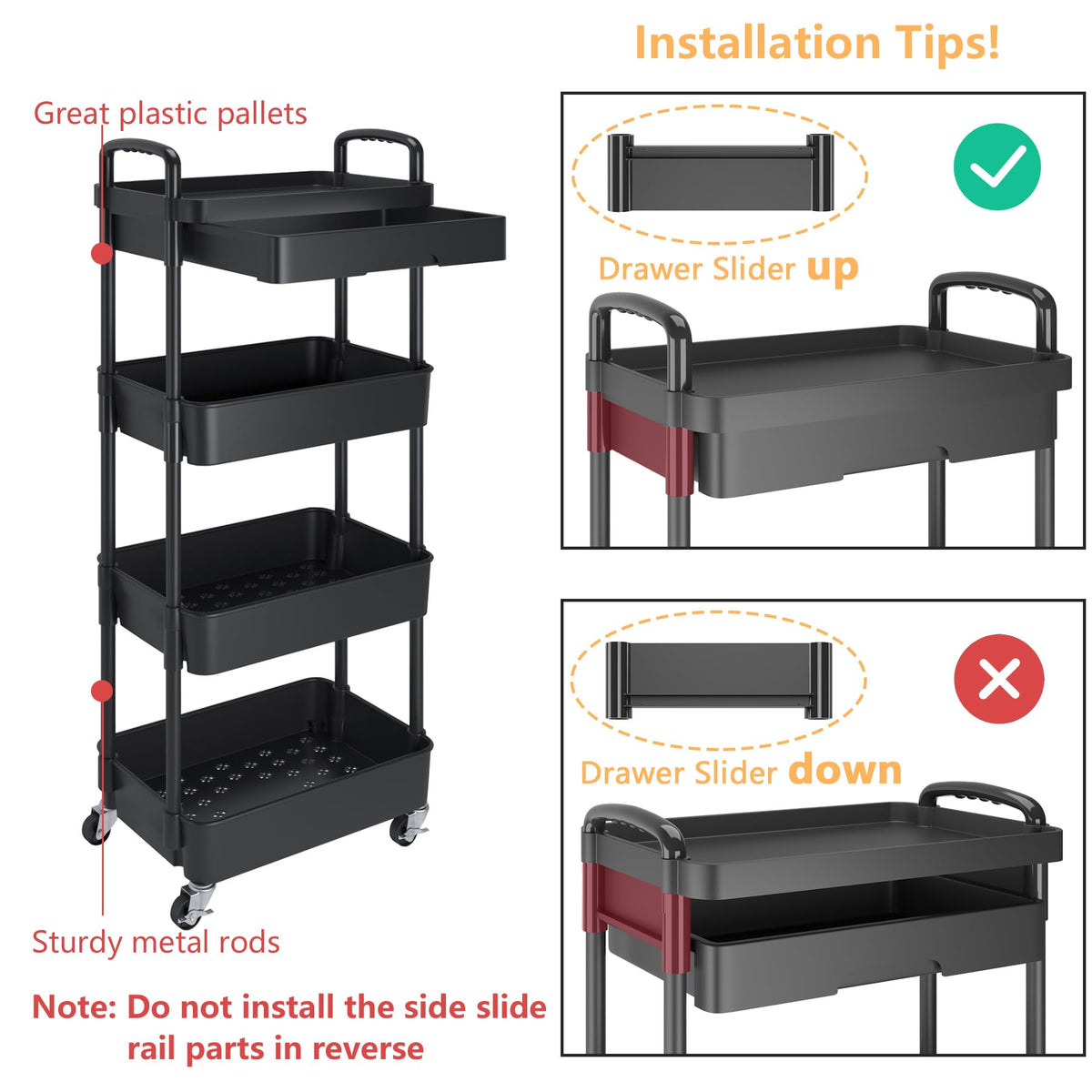 4-Tier Utility Cart with Drawer & Wheels L41886