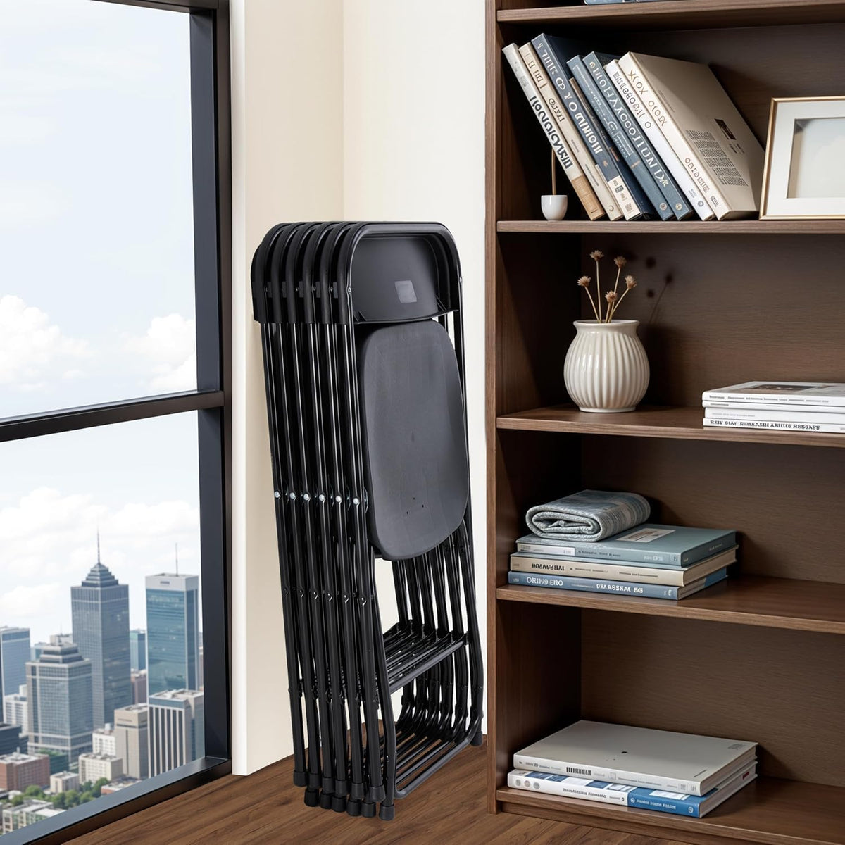 4 Pack Black Plastic Folding Chairs L717