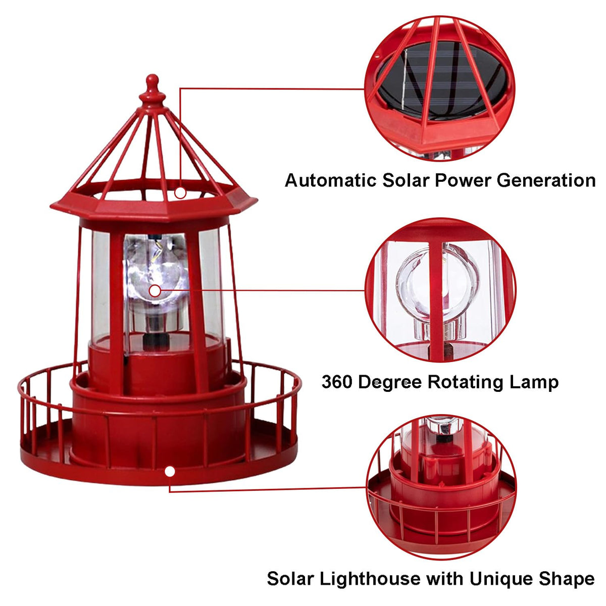 Waterproof Rotating Solar Lighthouse Statue E775