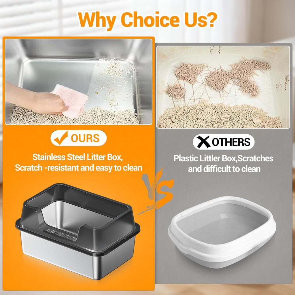 XL Stainless Steel Enclosed Cat Litter Box with Scoop W46684