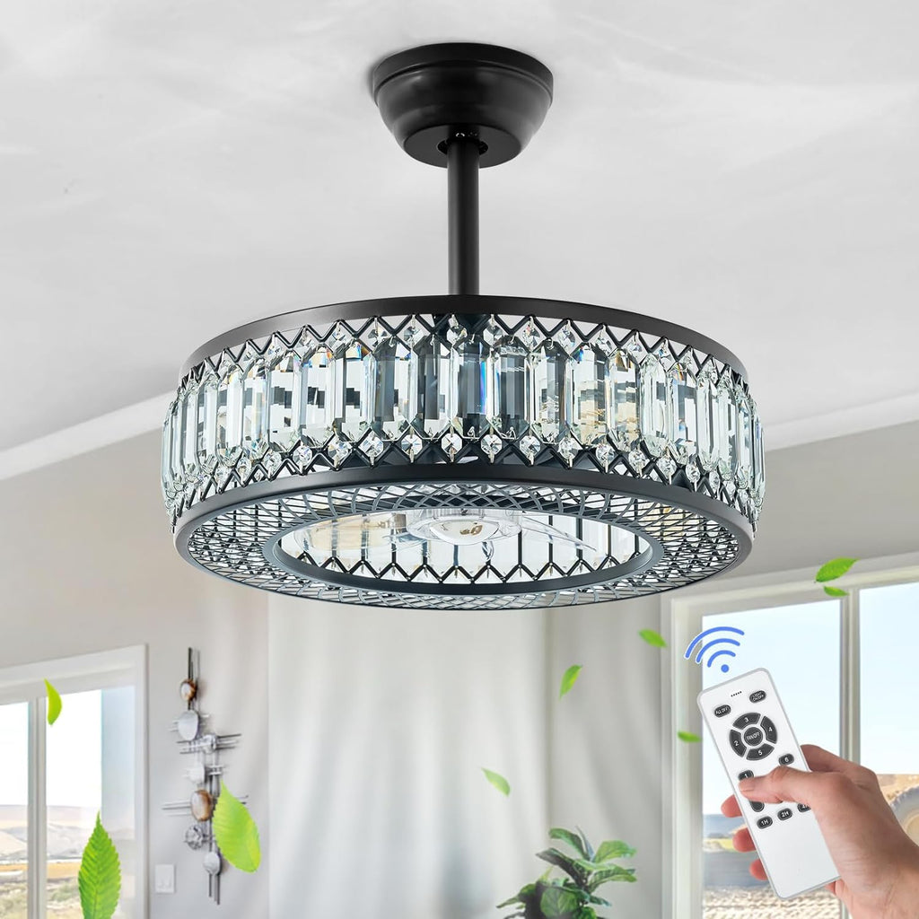 20" Black Crystal Ceiling Fan with Lights R638539