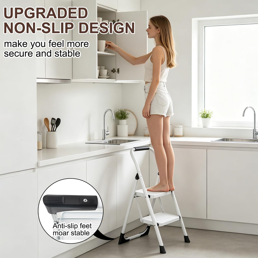 2 Step White Folding Ladder J812358