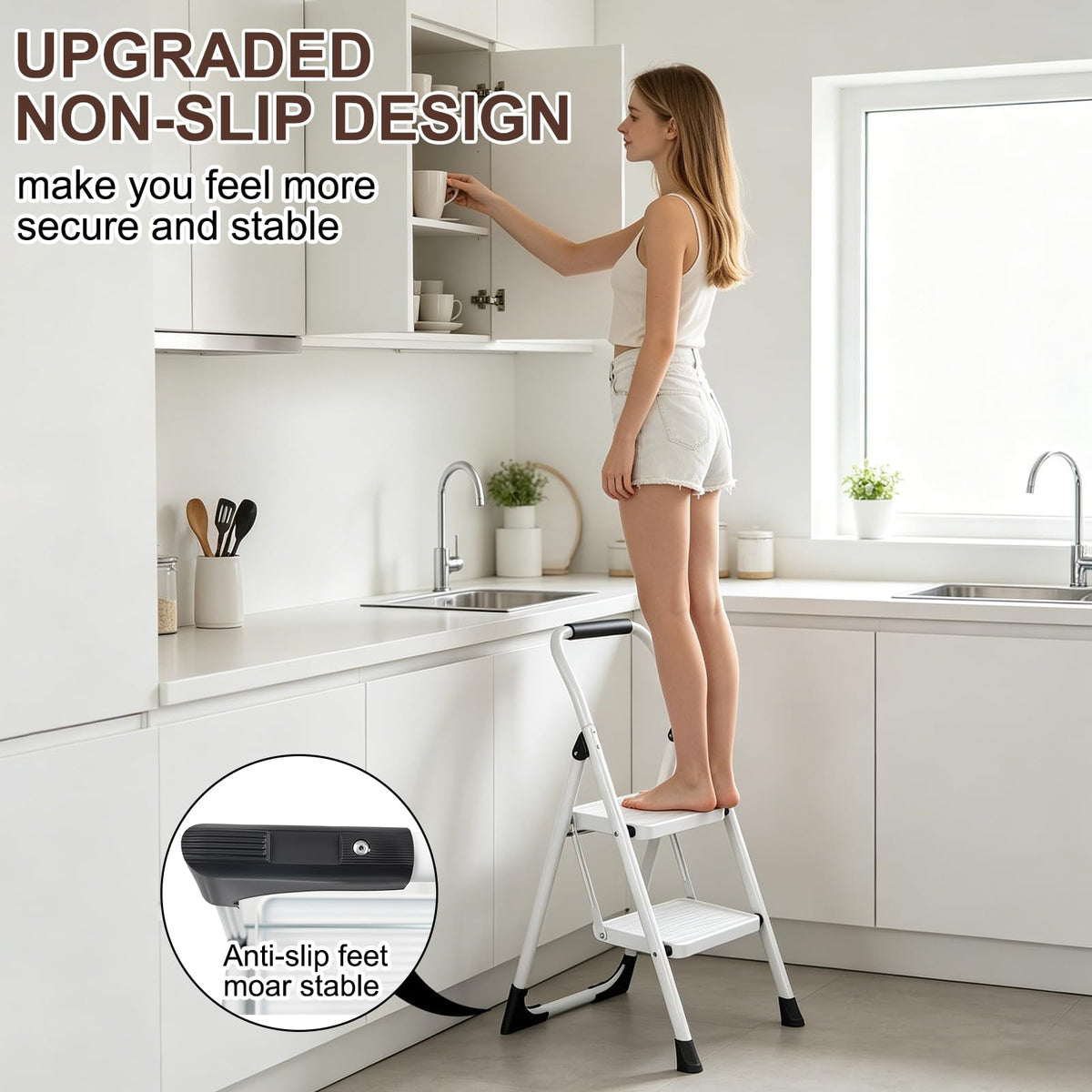 2 Step White Folding Ladder J812358