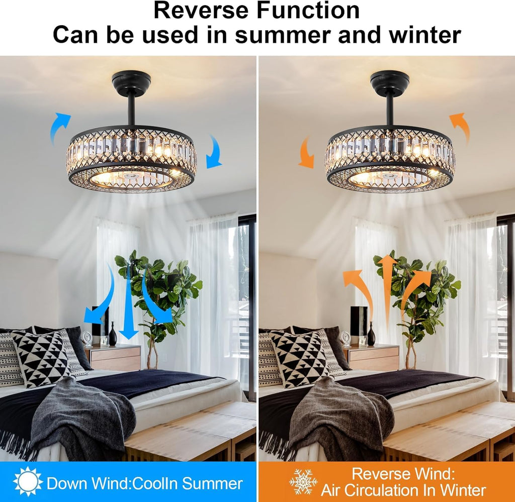 20" Black Crystal Ceiling Fan with Lights R638539