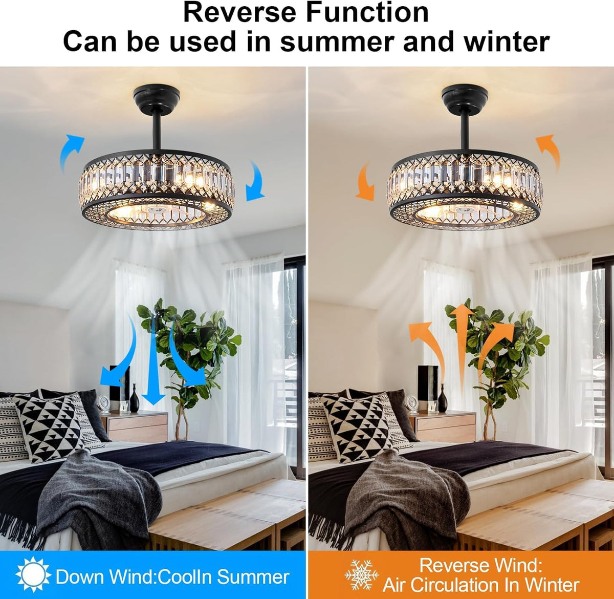 20" Black Crystal Ceiling Fan with Lights R638539