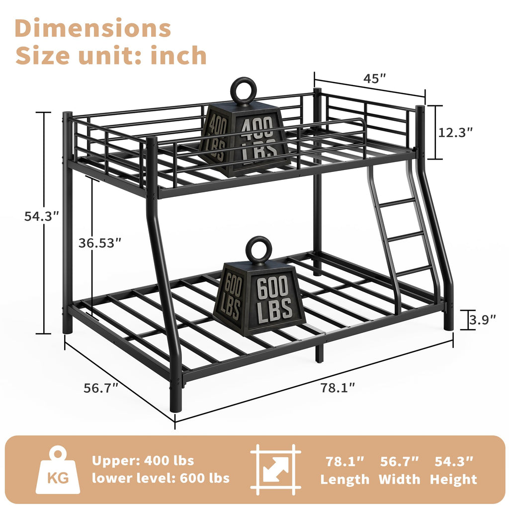 Twin Over Full Size Bunk Bed with Guardrail & Ladder A903083