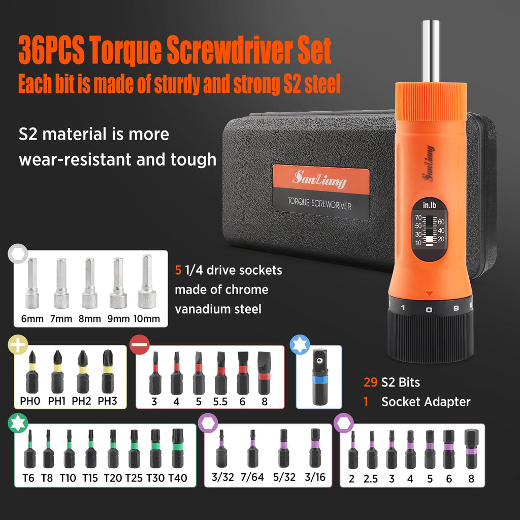 36Pcs Torque Screwdriver Wrench Set with 29 S2 Bits O171