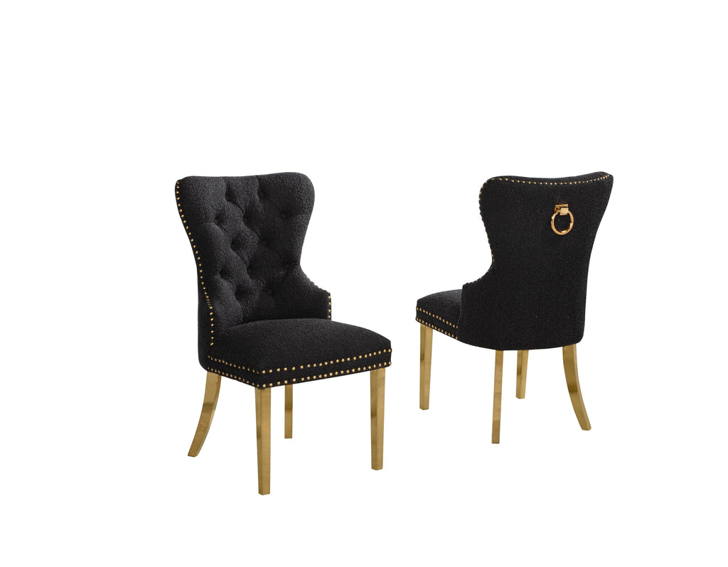 Black Boucle Upholstered Dining Chairs Set of 2 W639