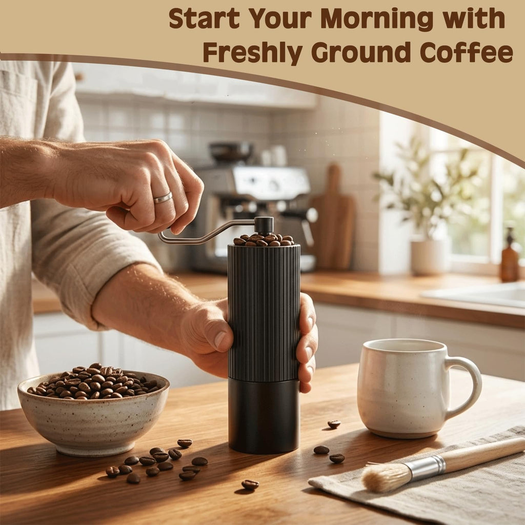 Manual Coffee Grinder with Strainer & Brush, Adjustable Stainless Steel Burr, 30g Hand Crank Coffee Mill, Aluminum Body & Walnut Handle U7986
