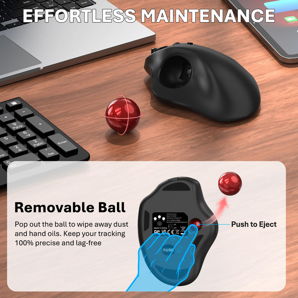 Wireless Trackball Mouse, Ergonomic with 30° Tilt, 5 DPI, Red A848639