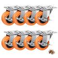 2" Plate Casters with Brake, 8 Pack PU Swivel Wheels W86625