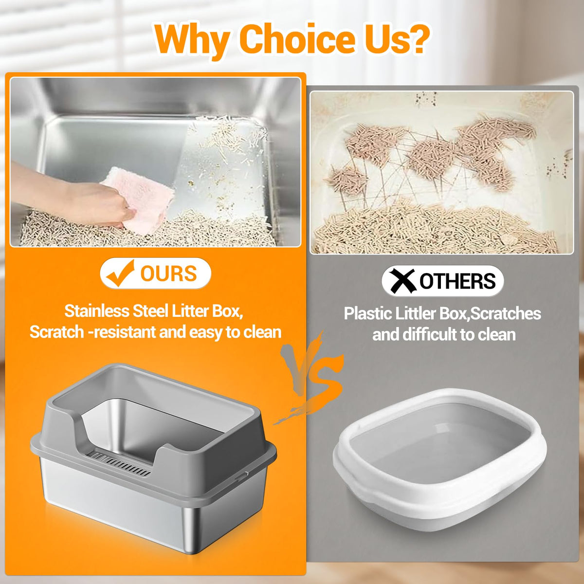 XL Stainless Steel Enclosed Cat Litter Box with Scoop W46684