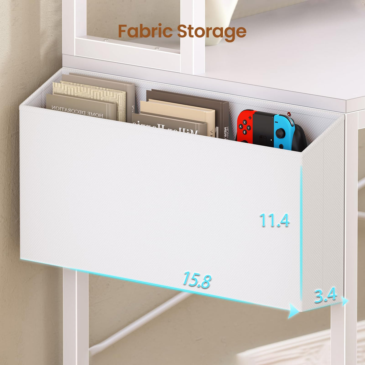 L Shaped Corner Desk with 4 Drawer, Power Outlet & LED Lights, White U540
