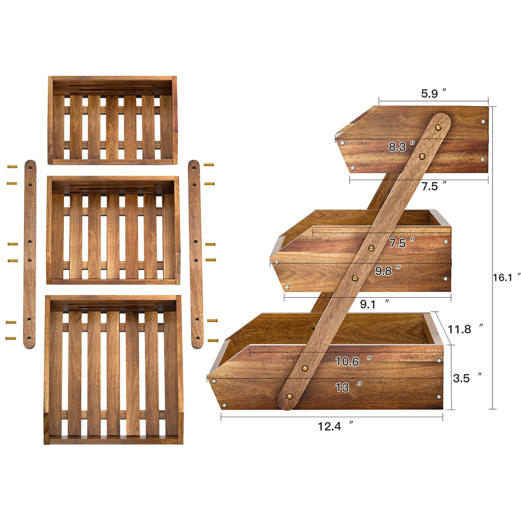 3-Tier Acacia Wood Fruit Basket S424