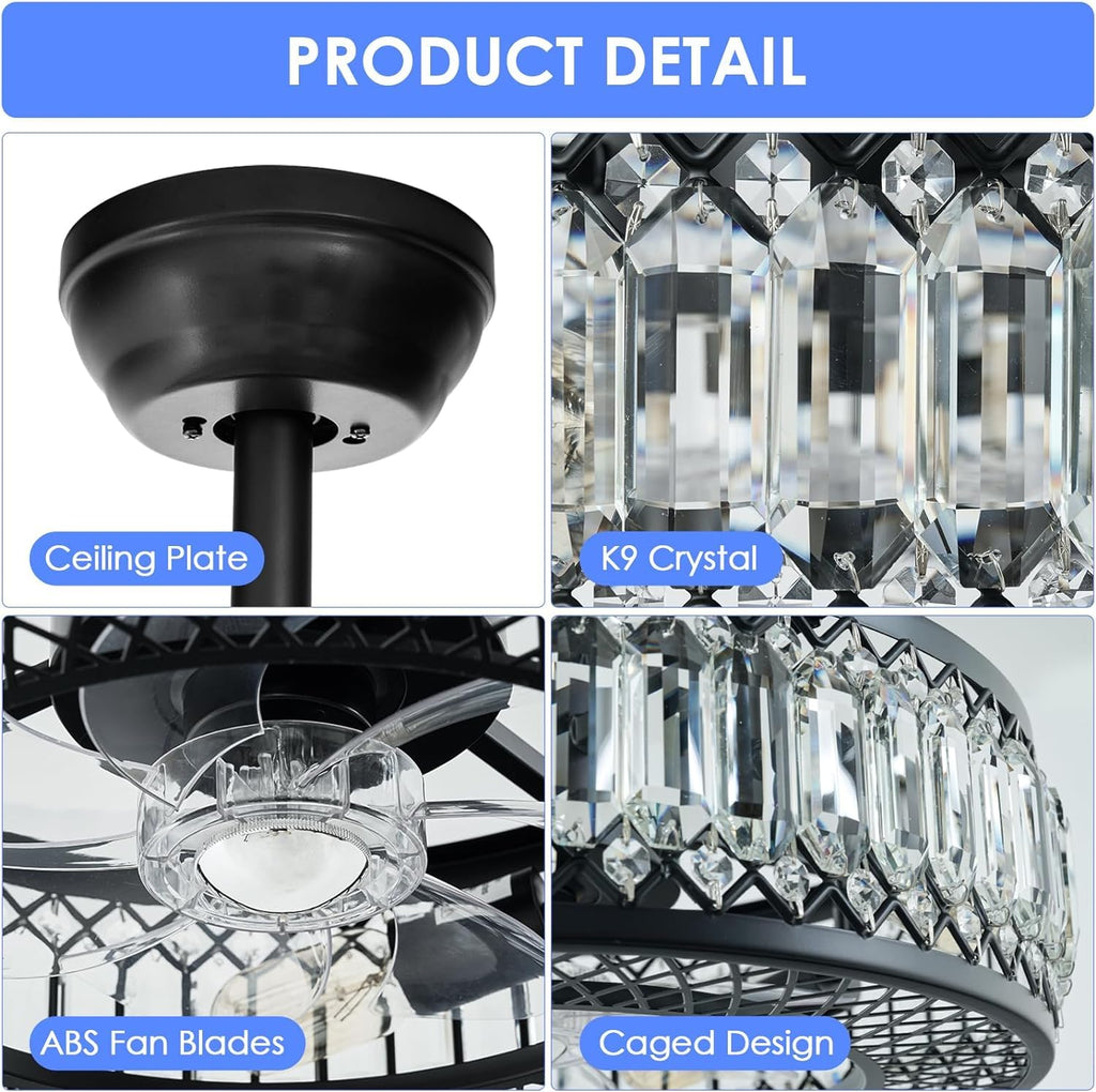 20" Black Crystal Ceiling Fan with Lights R638539