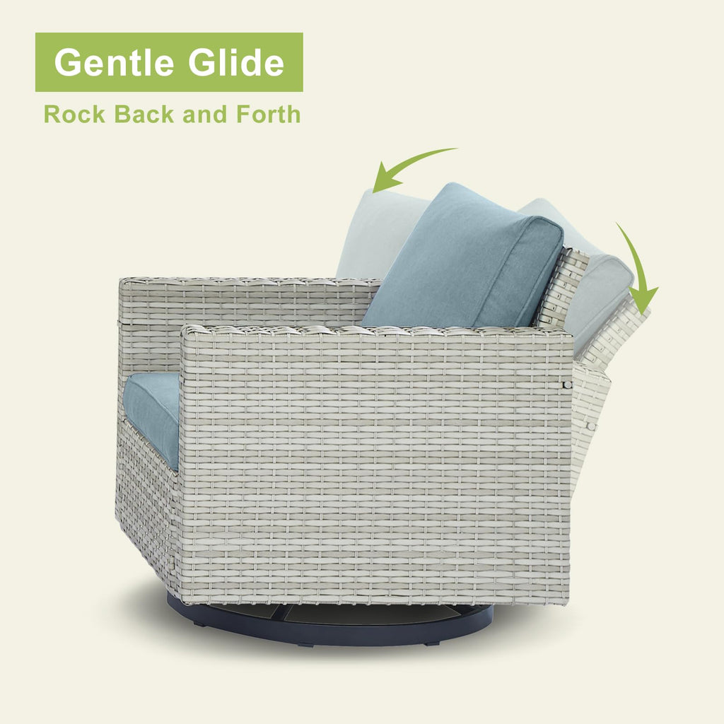 8 Piece Wicker Patio Conversation Set with Swivel Rocker Chairs E4884