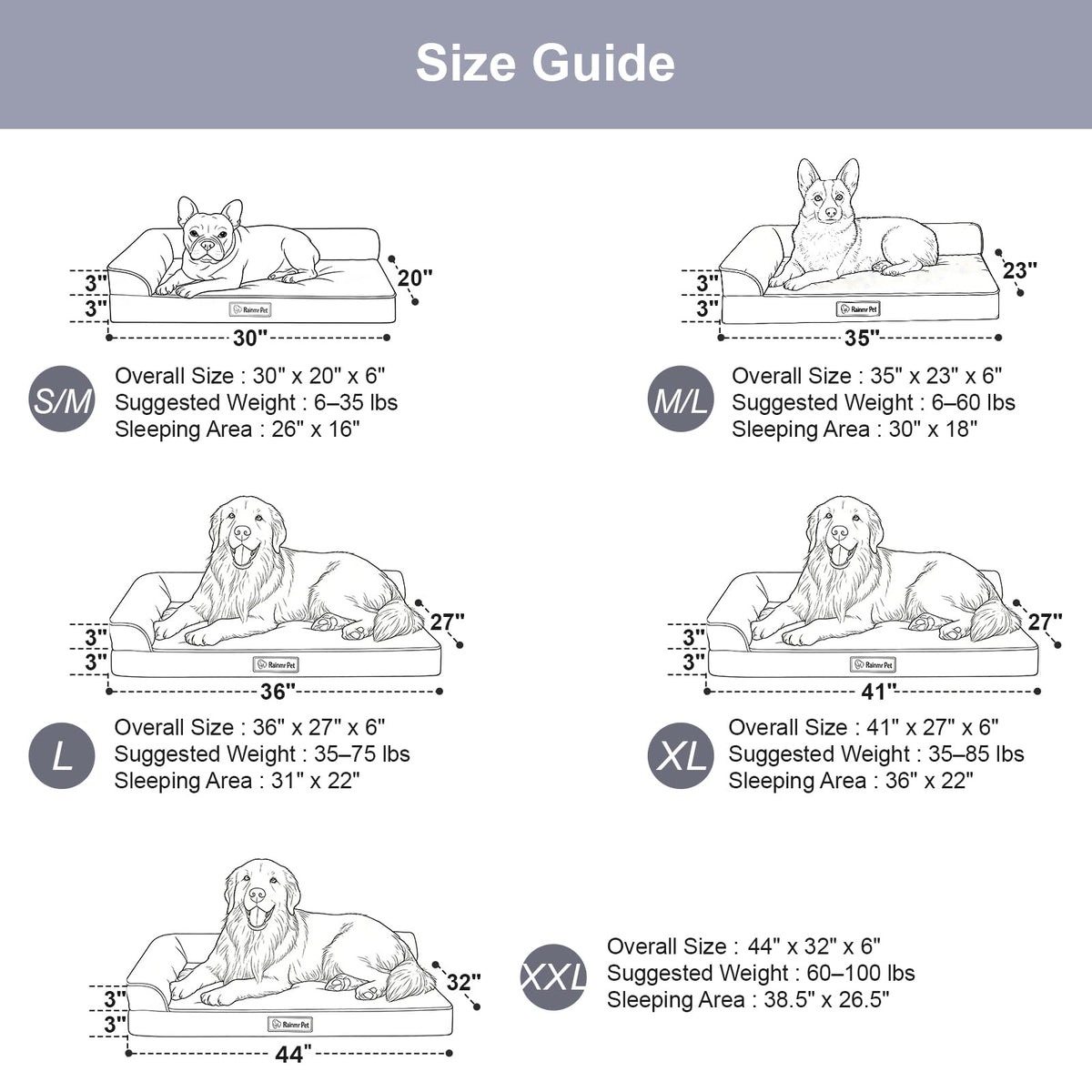 Memory Foam Orthopedic Dog Bed with Removable Waterproof Cover, 35x23 Inches, Light Grey E549985