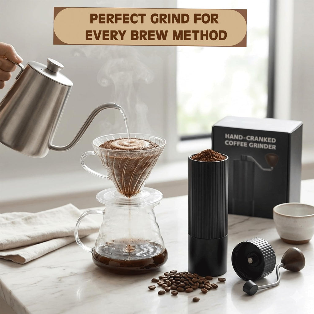 Manual Coffee Grinder with Strainer & Brush, Adjustable Stainless Steel Burr, 30g Hand Crank Coffee Mill, Aluminum Body & Walnut Handle U7986