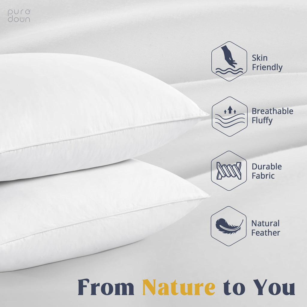 White Goose Feathers and Down Cotton Pillows Set of 2 King Size I248402