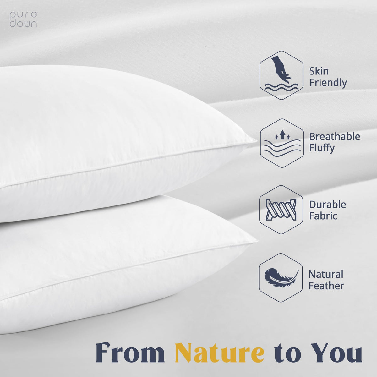 White Goose Feathers and Down Cotton Pillows Set of 2 King Size I248402