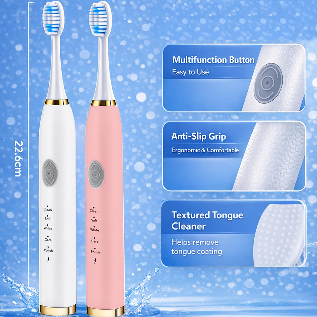 2 Pack Electric Toothbrush with 10 Replacement Brush Head C86456