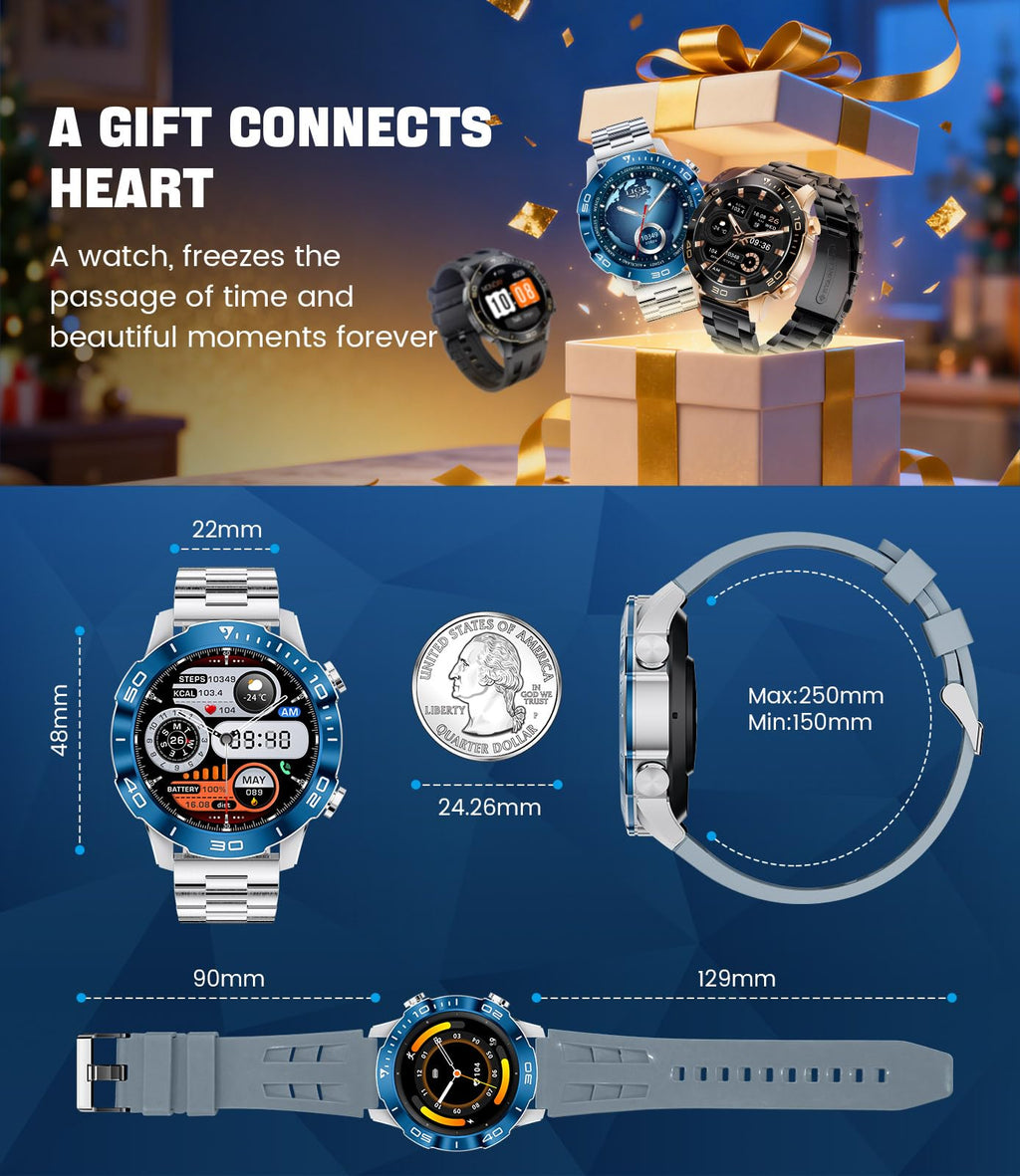 Smart Watch with Heart Rate SpO2 Sleep Monitor IP68 Waterproof Silver Blue 40mm J9107