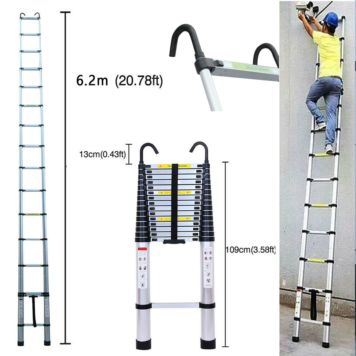 20.34 FT Aluminum Telescoping Ladder 330 Lb Capacity A124870
