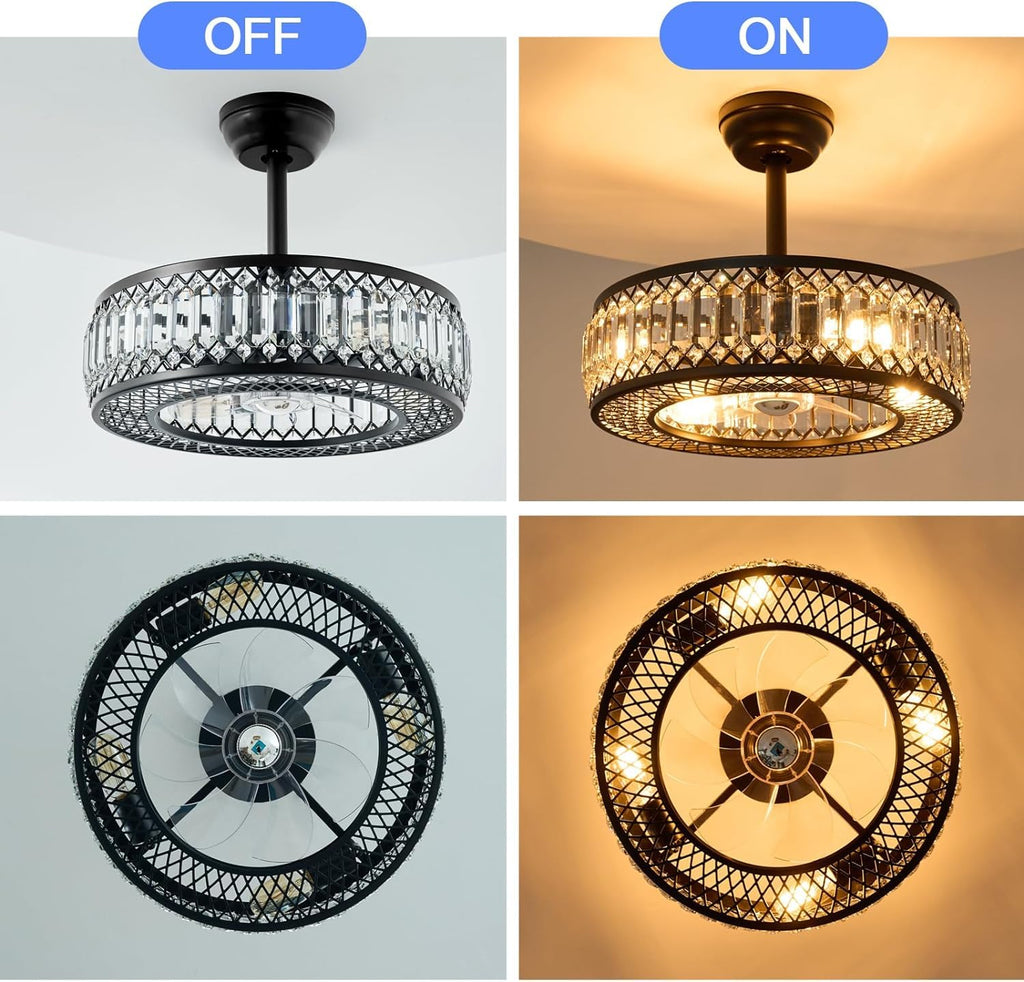 20" Black Crystal Ceiling Fan with Lights R638539