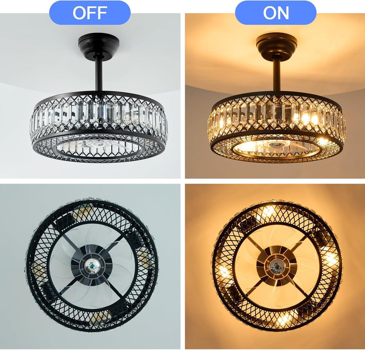 20" Black Crystal Ceiling Fan with Lights R638539