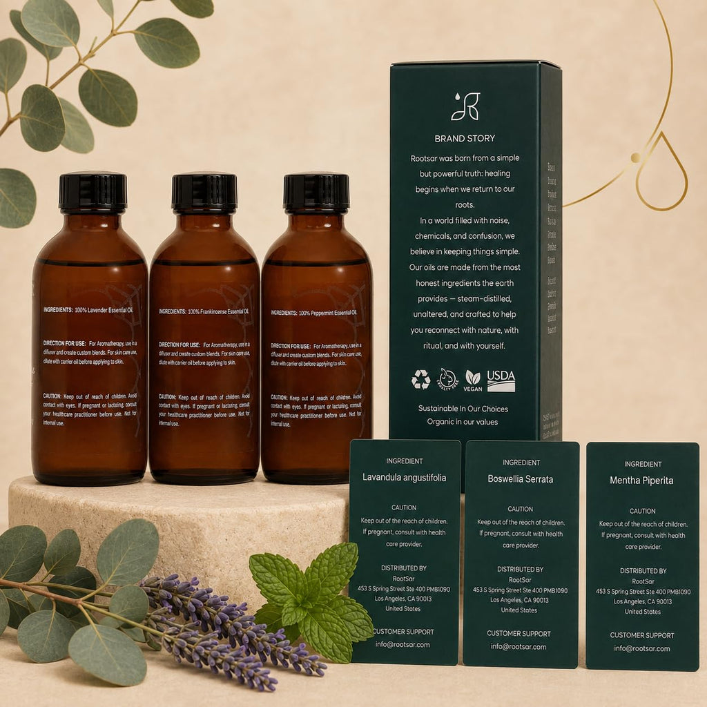 3 Pack Lavender Frankincense Peppermint Essential Oils 4 Fl Oz O328
