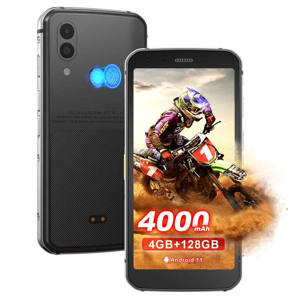 Unlocked Rugged Cell Phone 128GB IP68 Waterproof Android Smartphone Black U4287