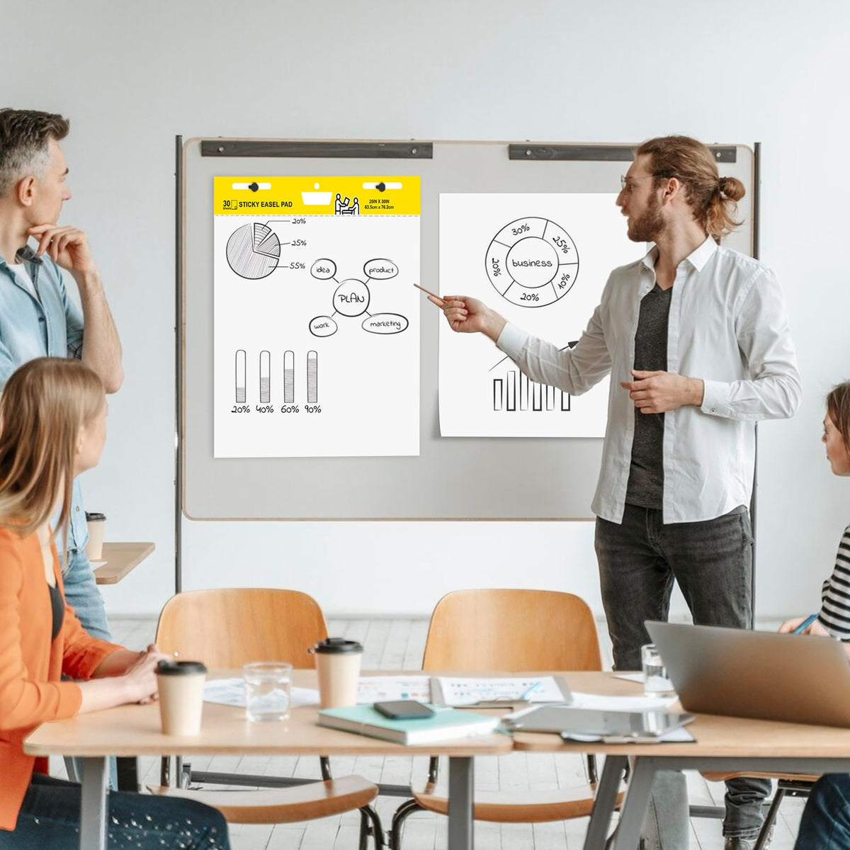 Self Stick Flip Chart Paper 25 in x 30 in 30 Sheets 4 Pad Pack White Q749