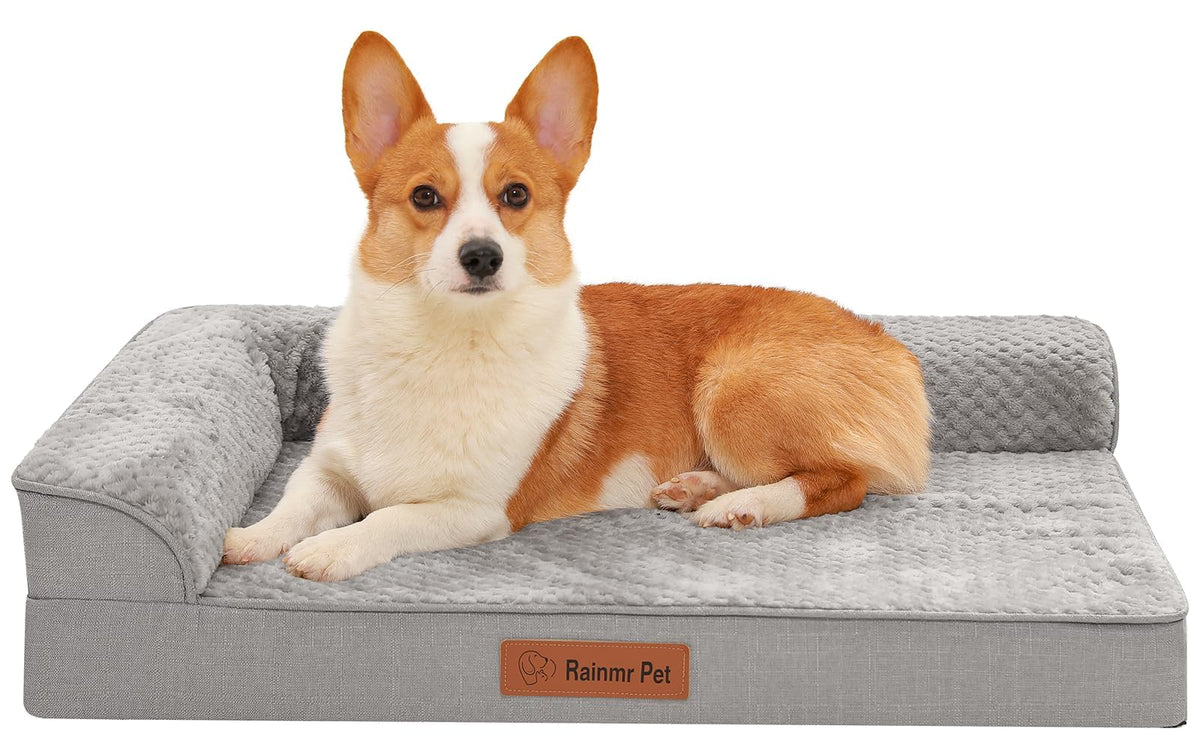 Memory Foam Orthopedic Dog Bed with Removable Waterproof Cover, 35x23 Inches, Light Grey E549985