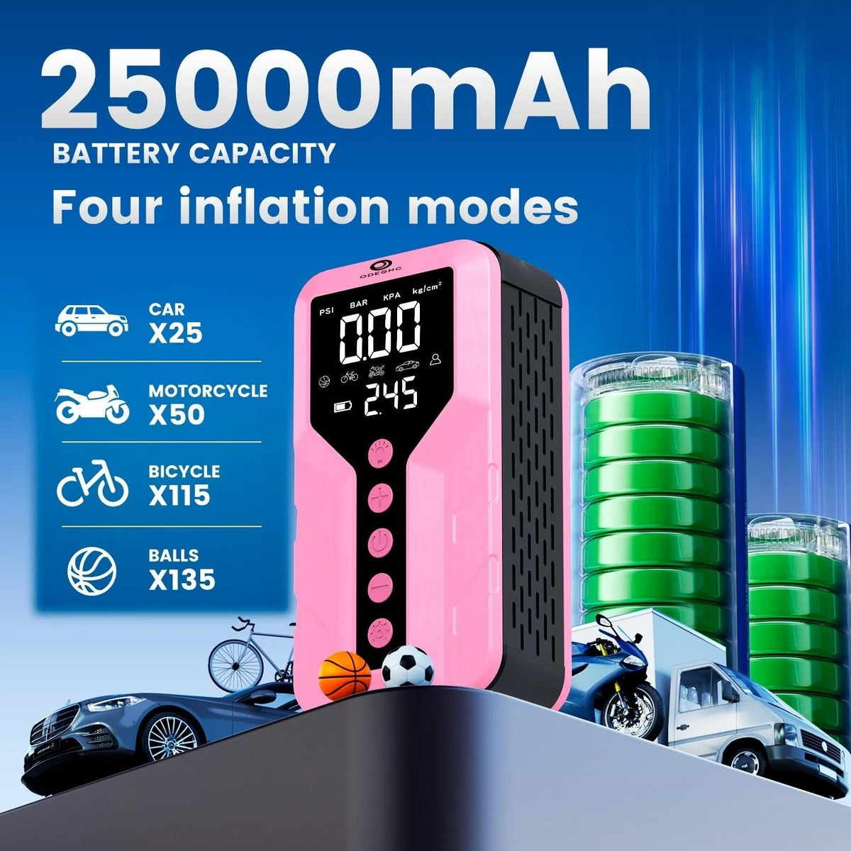 Deep Pink Lithium Ion 6000 Amps Peak Jump Starter with Air Compressor P17534