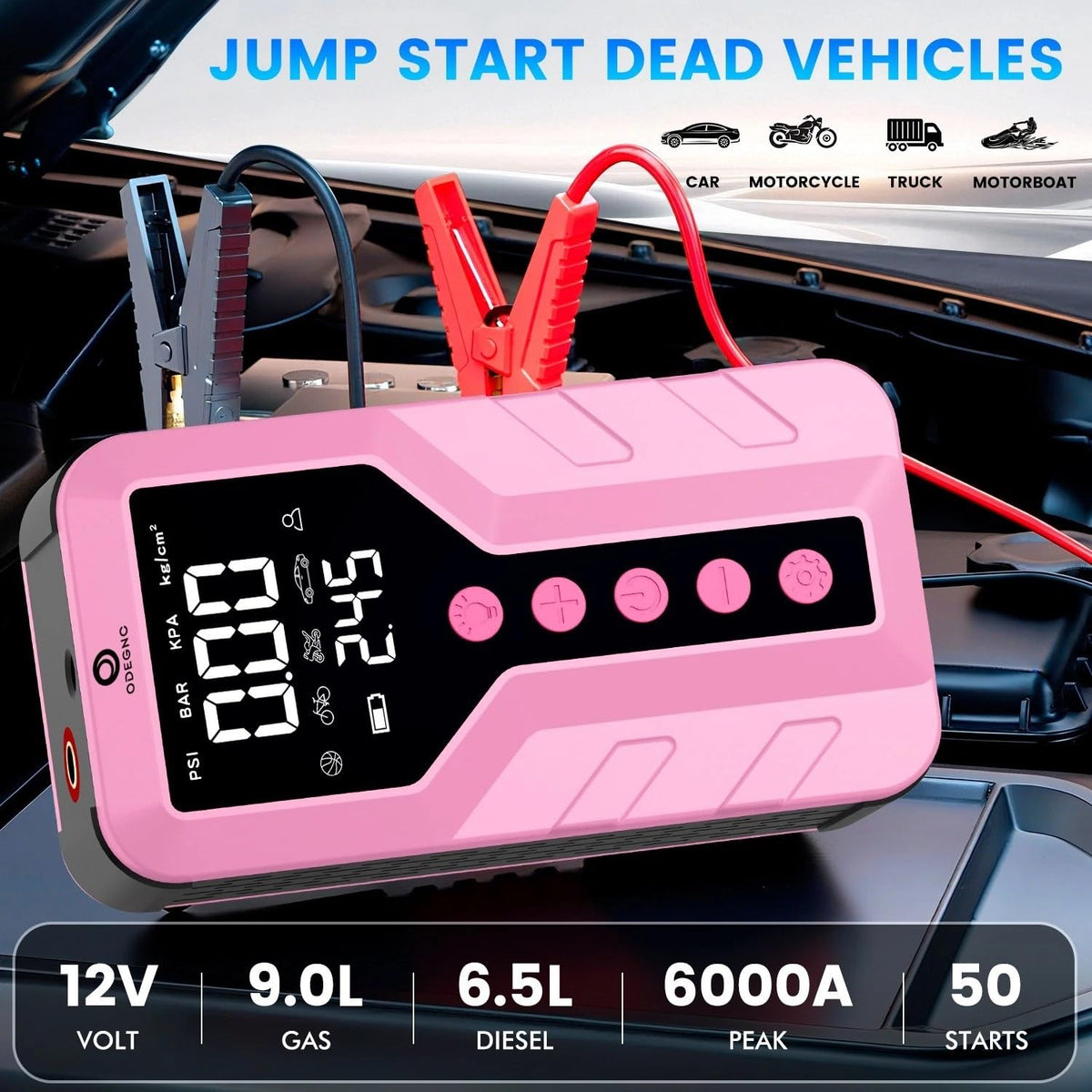 Deep Pink Lithium Ion 6000 Amps Peak Jump Starter with Air Compressor P17534