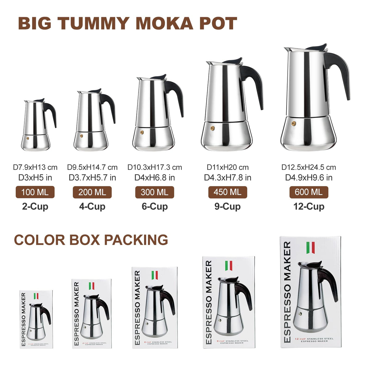 12 Cup Stainless Steel Stovetop Espresso Maker Moka Pot Z513