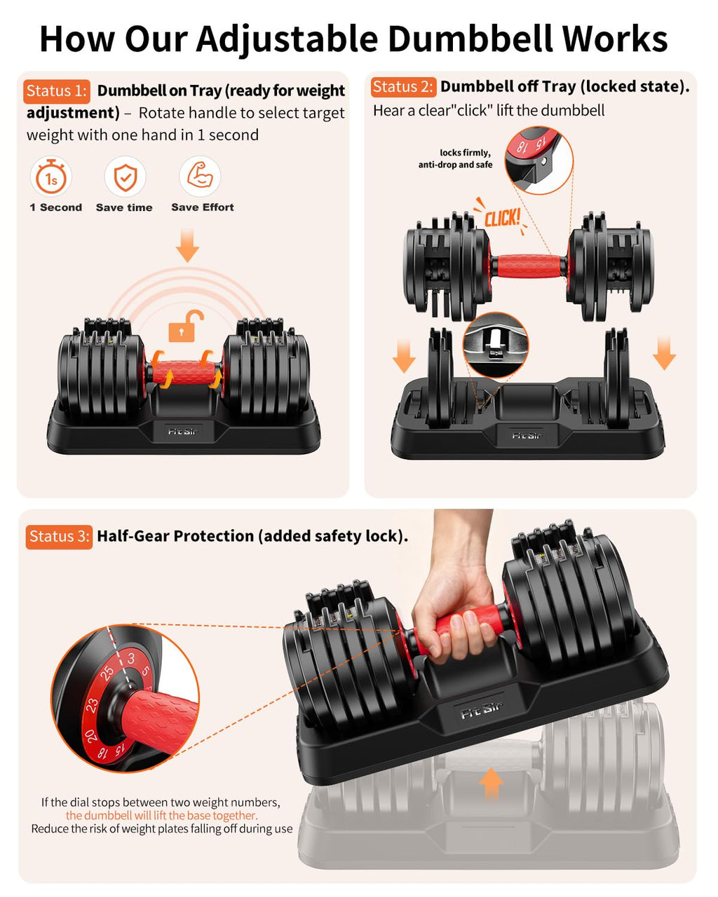Adjustable Dumbbell Set 25LB/50LB/90LB with Storage Tray A8705