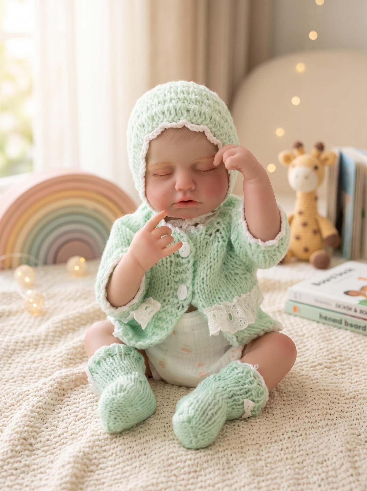 20-Inch Sleeping Reborn Baby Doll with Knitted Hat M80448