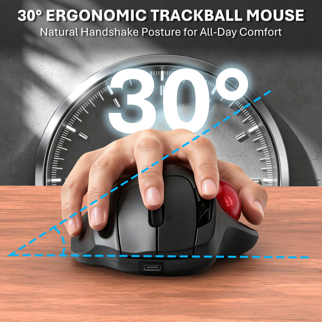 Wireless Trackball Mouse, Ergonomic with 30° Tilt, 5 DPI, Red A848639