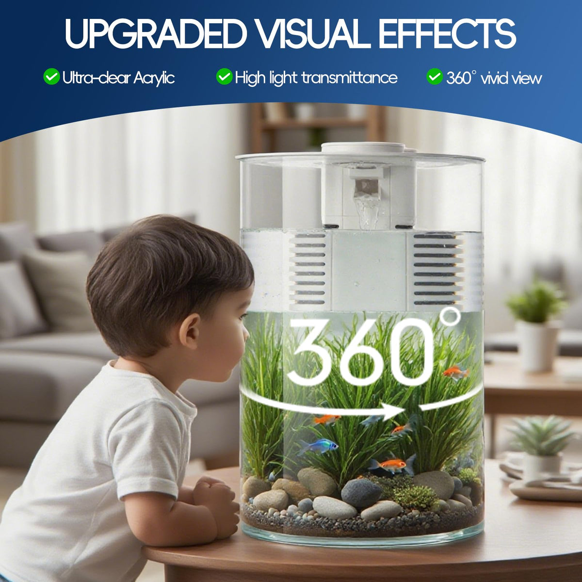 3 Gallon Self Cleaning Fish Tank Aquarium Starter Kit with Filter and Light F535