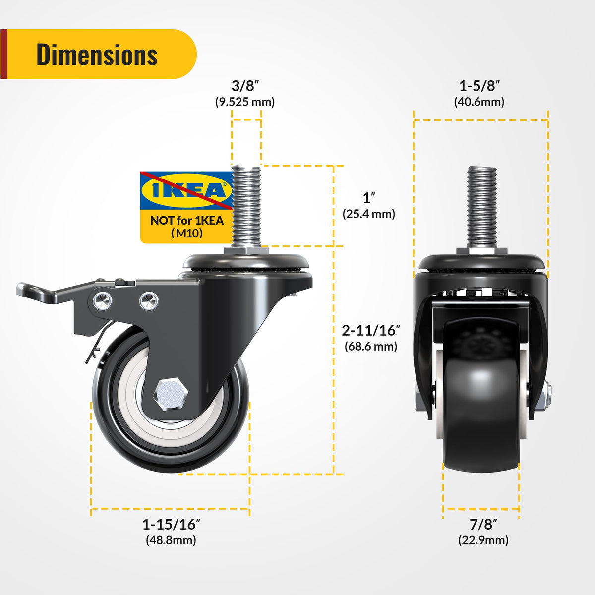 2 inch Total Locking Stem Caster Wheels Set of 4 Black H360421